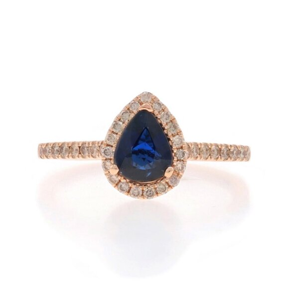 Le Vian Sapphire & Diamond Halo Engagement Ring - Rose Gold 14k Pear 1.43ctw - Picture 1 of 7